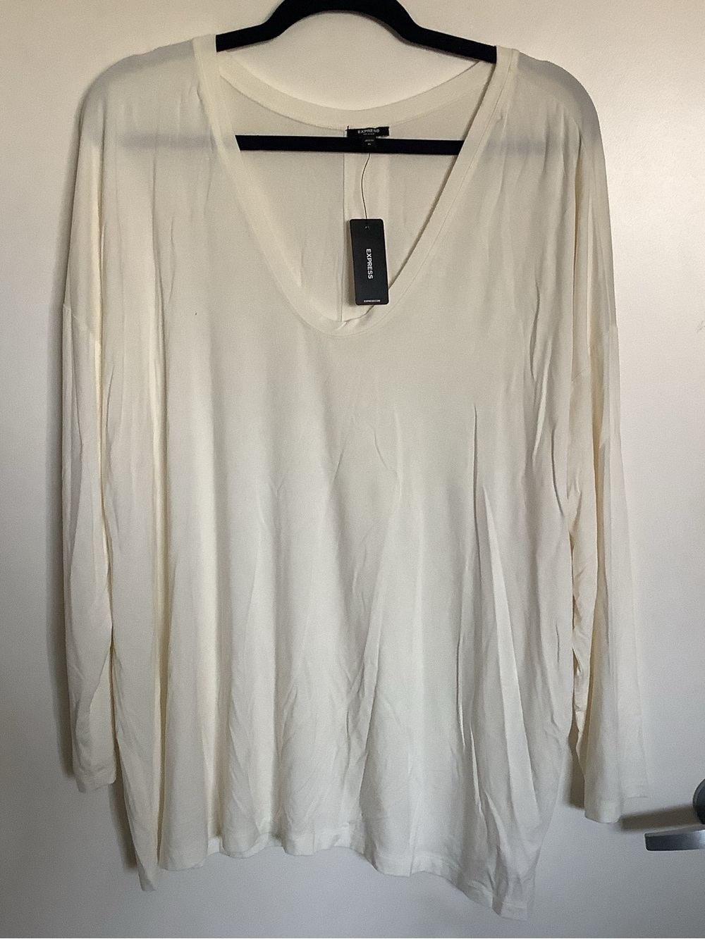 Express Cream V-Neck Long Sleeve Top